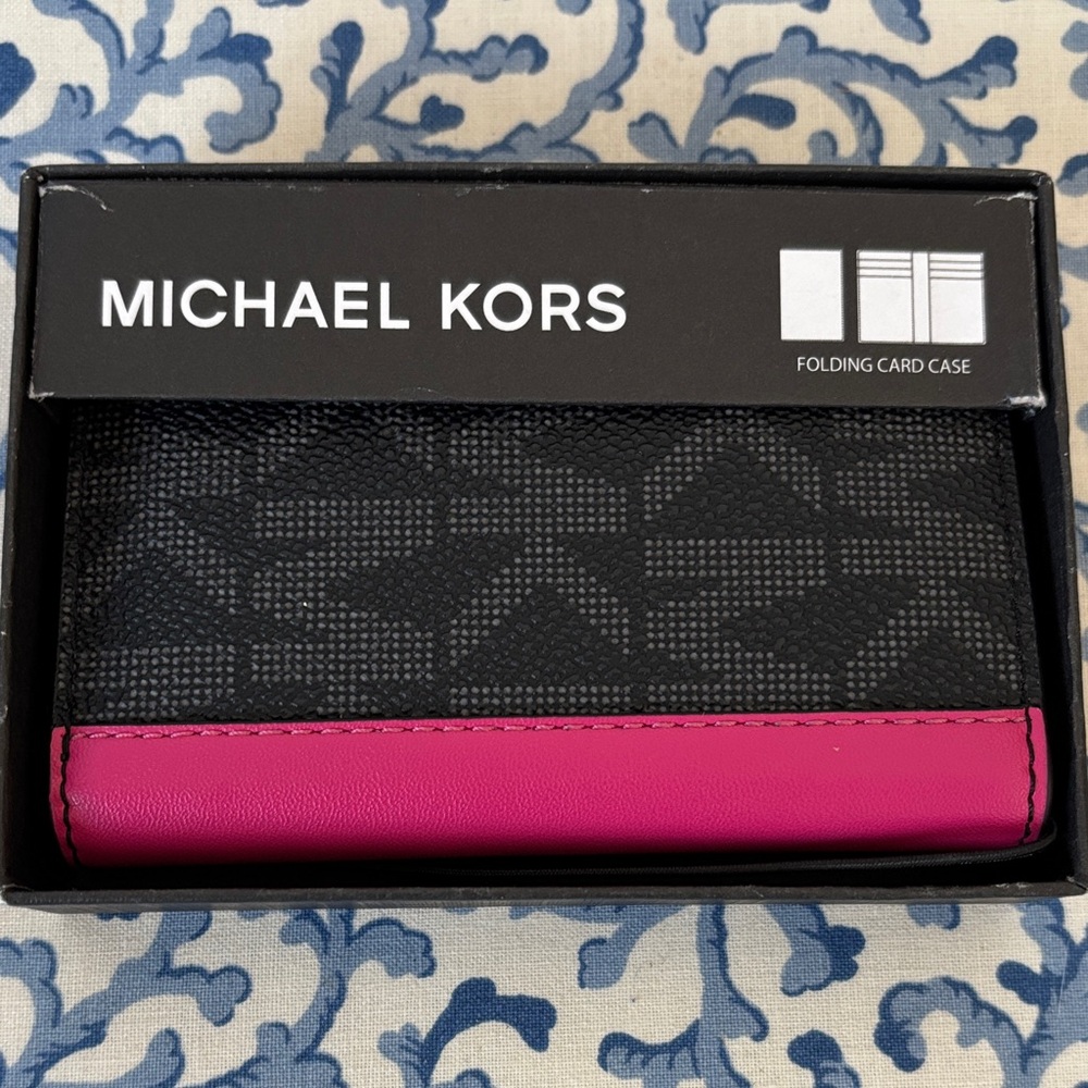 Michael Kors Black and Pink Folding Card Case